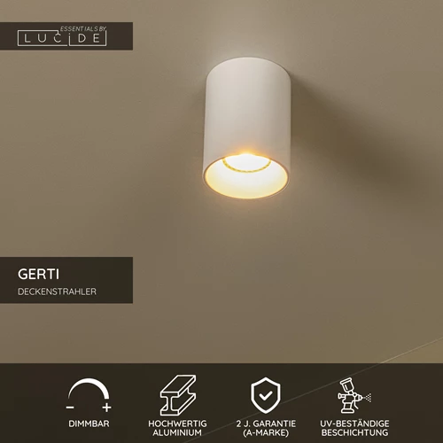 Lucide GERTI - Deckenstrahler - Ø 8 cm - 1xGU10 - Inklusive Wechselringe - Weiß - Essential - USP